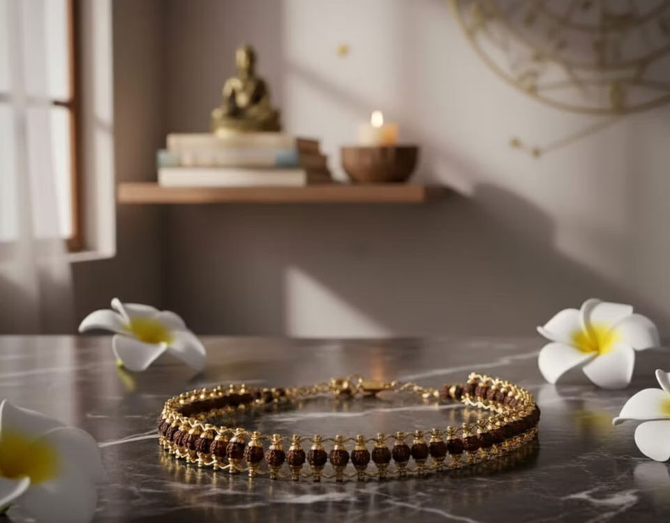 "Divine Aura" Gold-Plated Rudraksha Bracelet