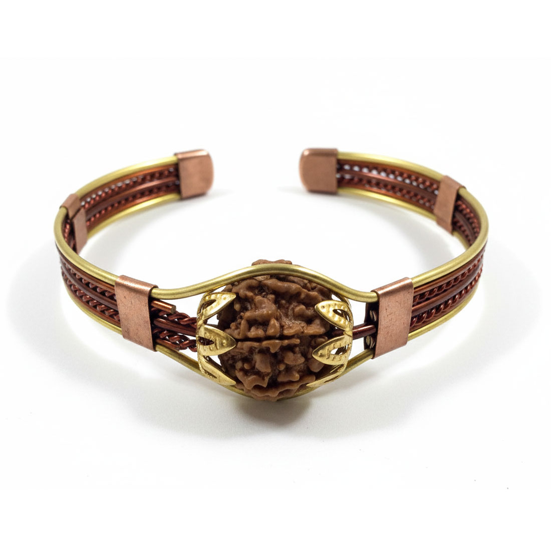 7 Mukhi Rudraksha Natural Copper Kada Bracelet Panch Dhatu Wire Mix With Brass - Image 2