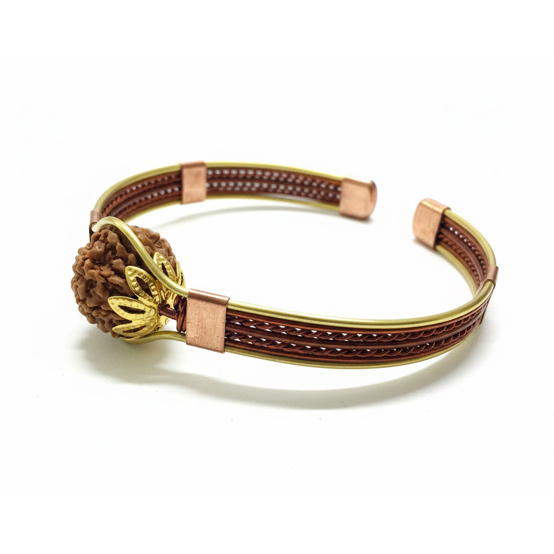 7 Mukhi Rudraksha Natural Copper Kada Bracelet Panch Dhatu Wire Mix With Brass - Image 3