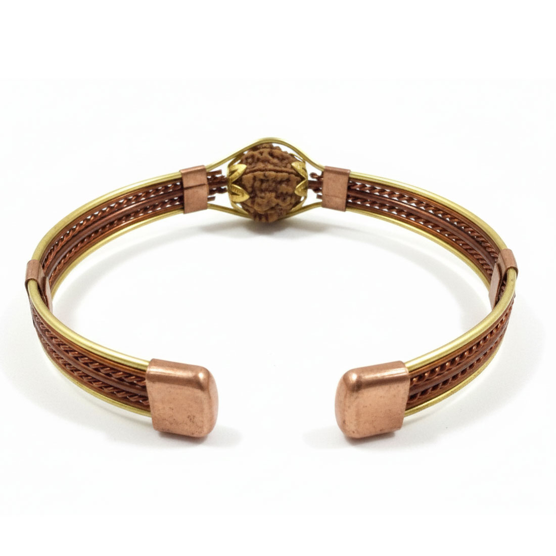 7 Mukhi Rudraksha Natural Copper Kada Bracelet Panch Dhatu Wire Mix With Brass - Image 4
