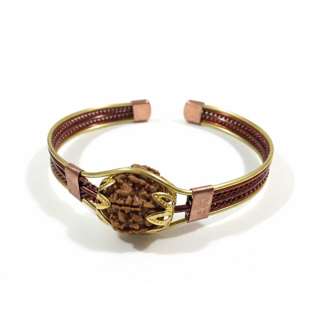 7 Mukhi Rudraksha Natural Copper Kada Bracelet Panch Dhatu Wire Mix With Brass