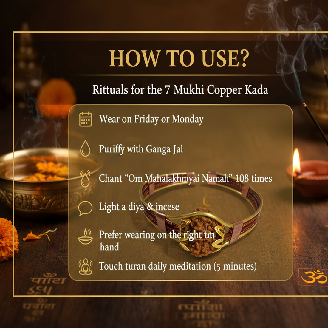 7 Mukhi Rudraksha Natural Copper Kada Bracelet Panch Dhatu Wire Mix With Brass - Image 8