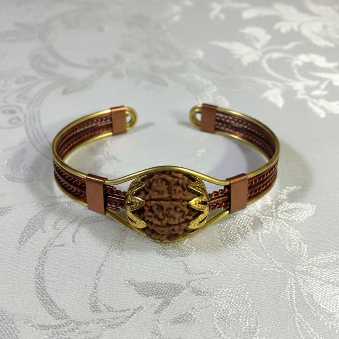 7 Mukhi Rudraksha Natural Copper Kada Bracelet Panch Dhatu Wire Mix With Brass - Image 9