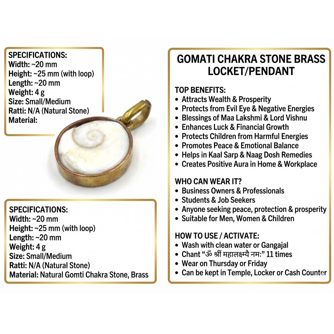 Original Natural Gomati Chakra Stone Brass Locket/Pendant - Image 12