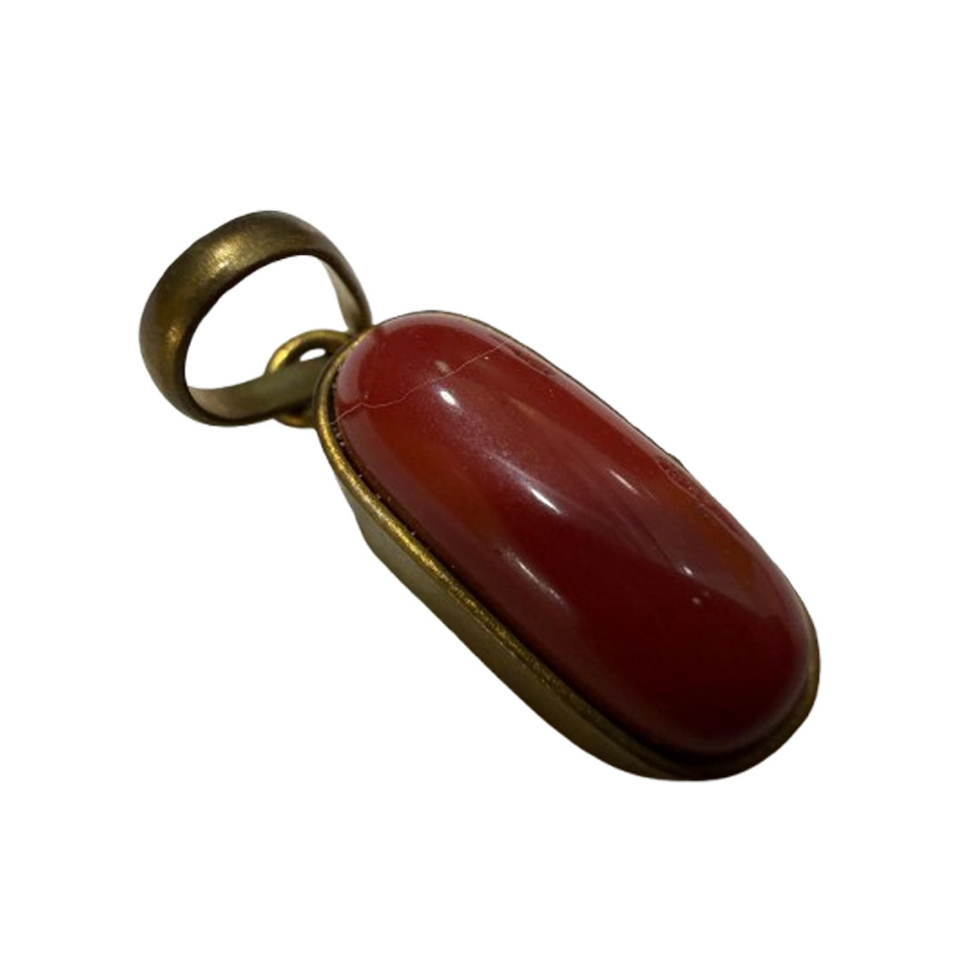 Natural Red Coral (Moonga/Munga/Pavalam) Gemstone Brass Stone Pendant with Gold-Toned Setting - Image 2