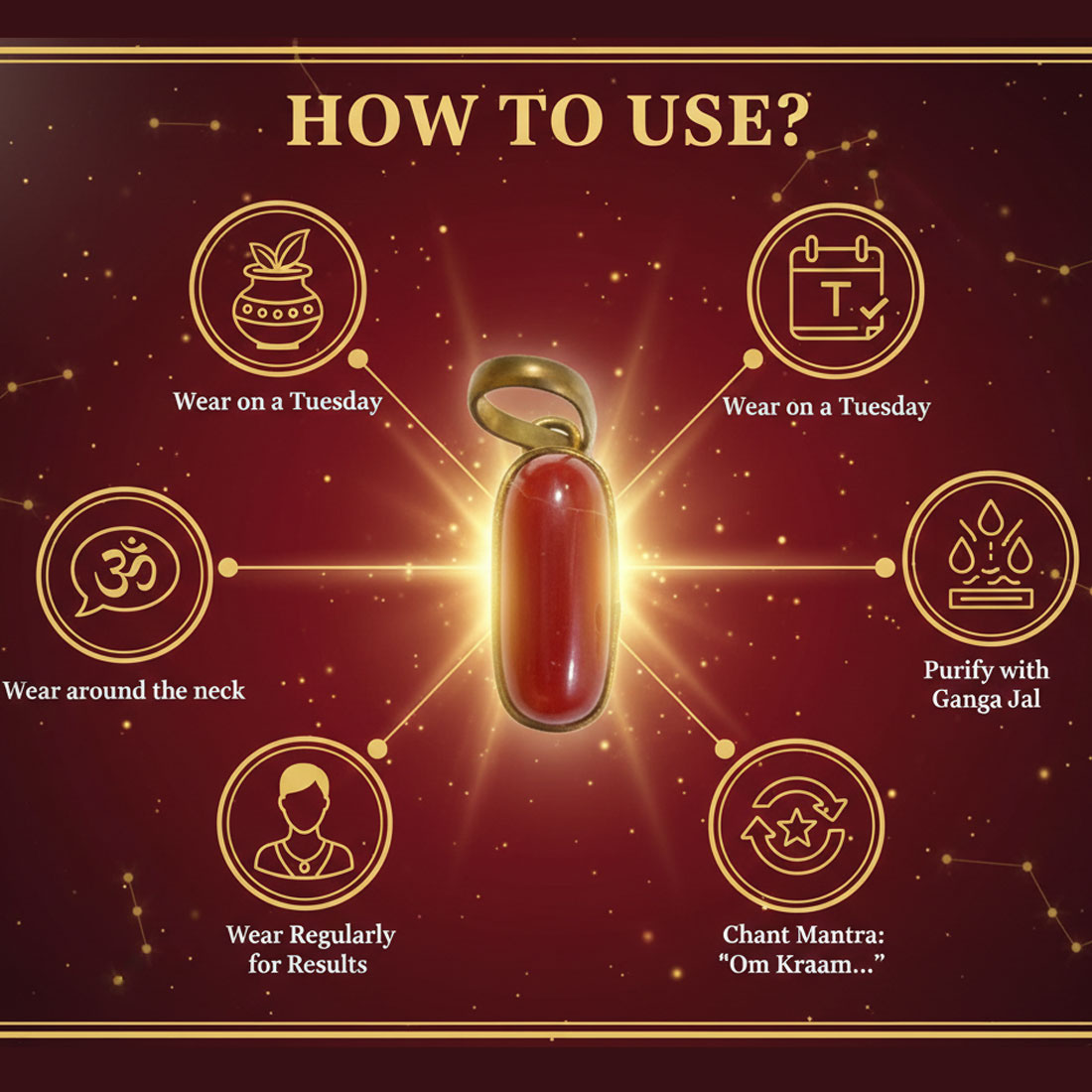 Natural Red Coral (Moonga/Munga/Pavalam) Gemstone Brass Stone Pendant with Gold-Toned Setting - Image 12