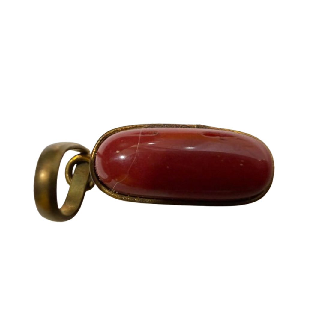 Natural Red Coral (Moonga/Munga/Pavalam) Gemstone Brass Stone Pendant with Gold-Toned Setting - Image 5