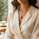 Natural Red Coral (Moonga/Munga/Pavalam) Gemstone Brass Stone Pendant with Gold-Toned Setting