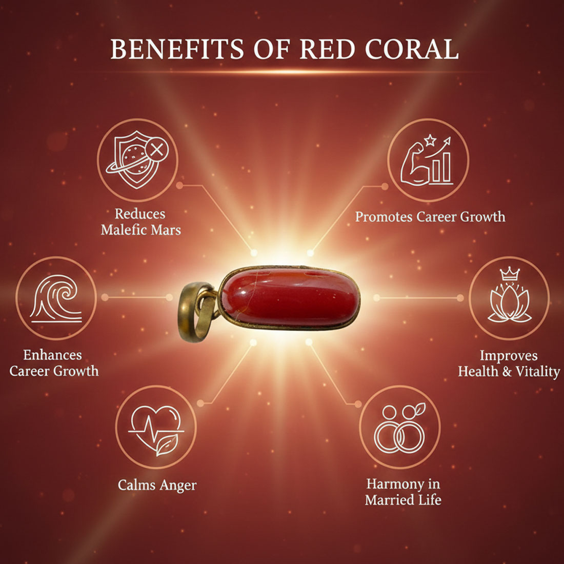 Natural Red Coral (Moonga/Munga/Pavalam) Gemstone Brass Stone Pendant with Gold-Toned Setting - Image 9