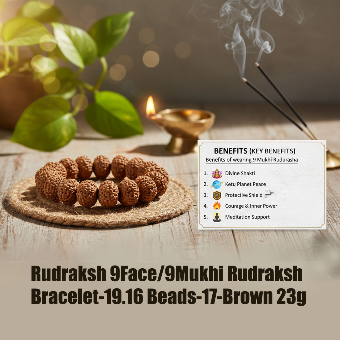 Rudraksha 9 Face / 9 Mukhi Rudraksha Bracelet (19.16 Beads) Brown - Image 6
