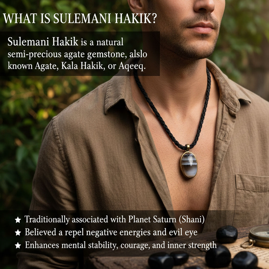 Natural Sulemani Hakik Stone Brass Pendant/Locket - Image 9