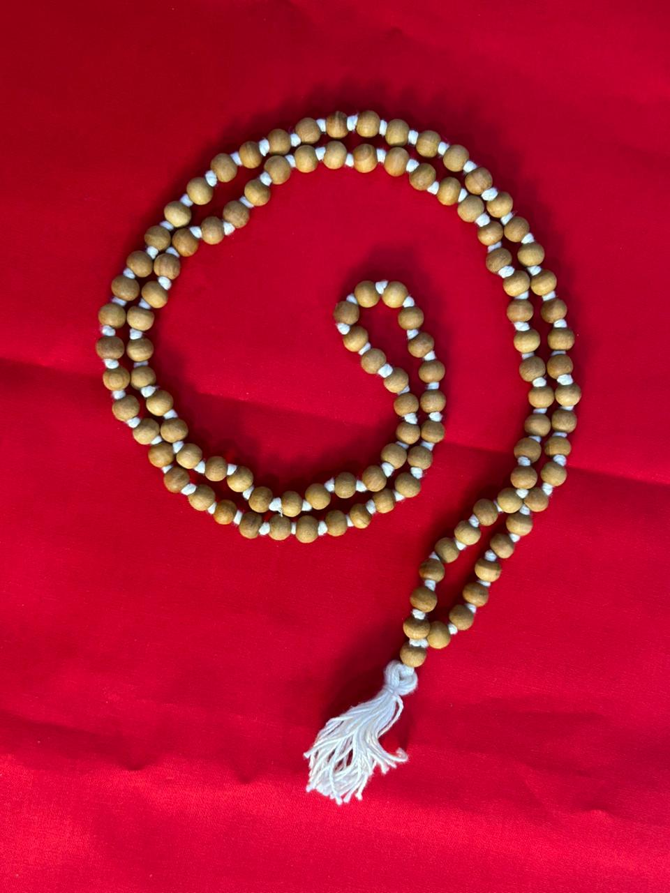 Pure White Sandalwood (Chandan) / Tulsi Japa Mala 108+1 Beads - Image 5