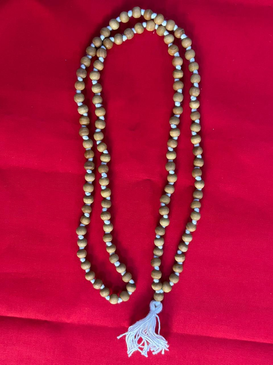 Pure White Sandalwood (Chandan) / Tulsi Japa Mala 108+1 Beads - Image 4