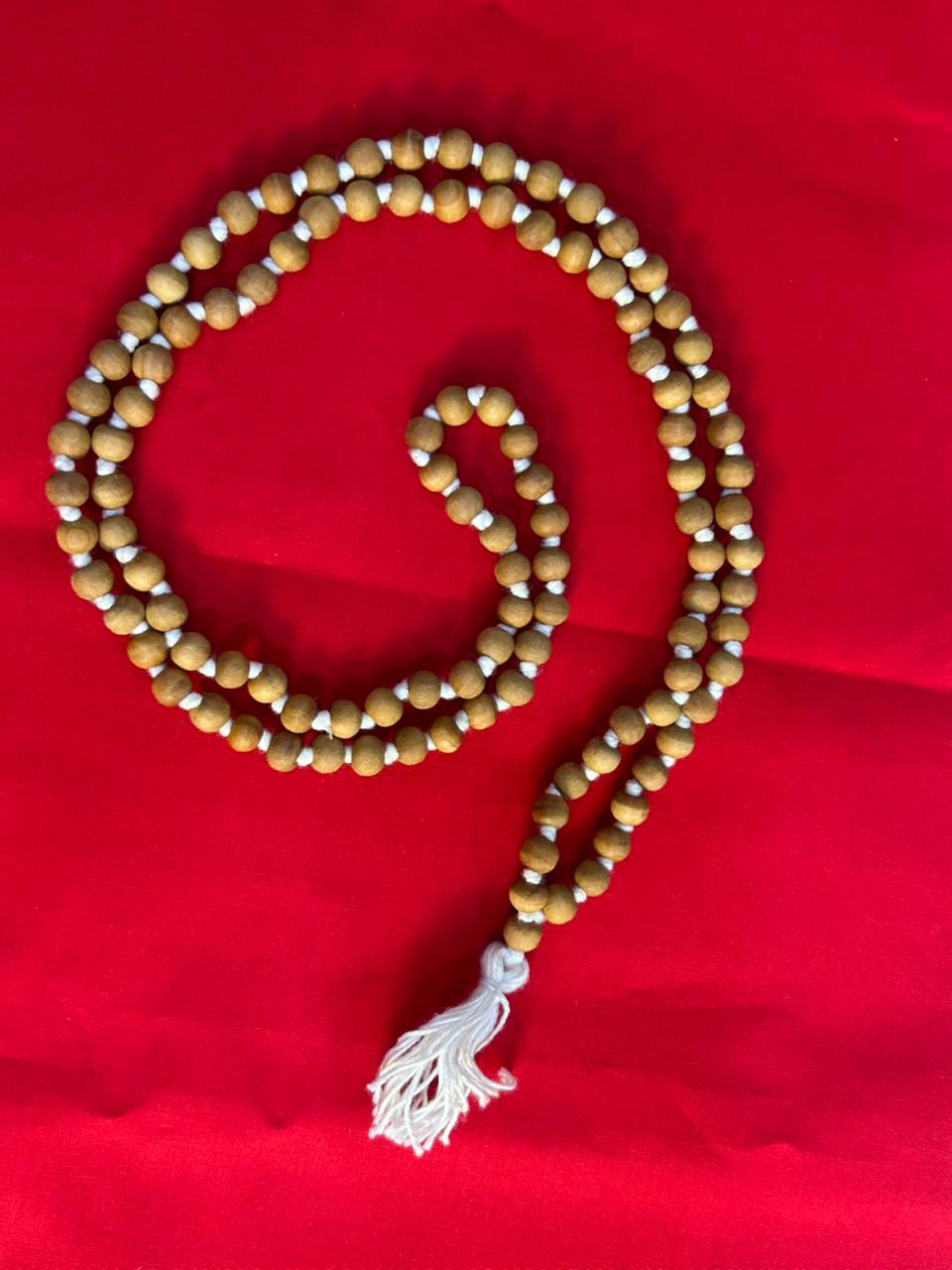Pure White Sandalwood (Chandan) / Tulsi Japa Mala 108+1 Beads - Image 3