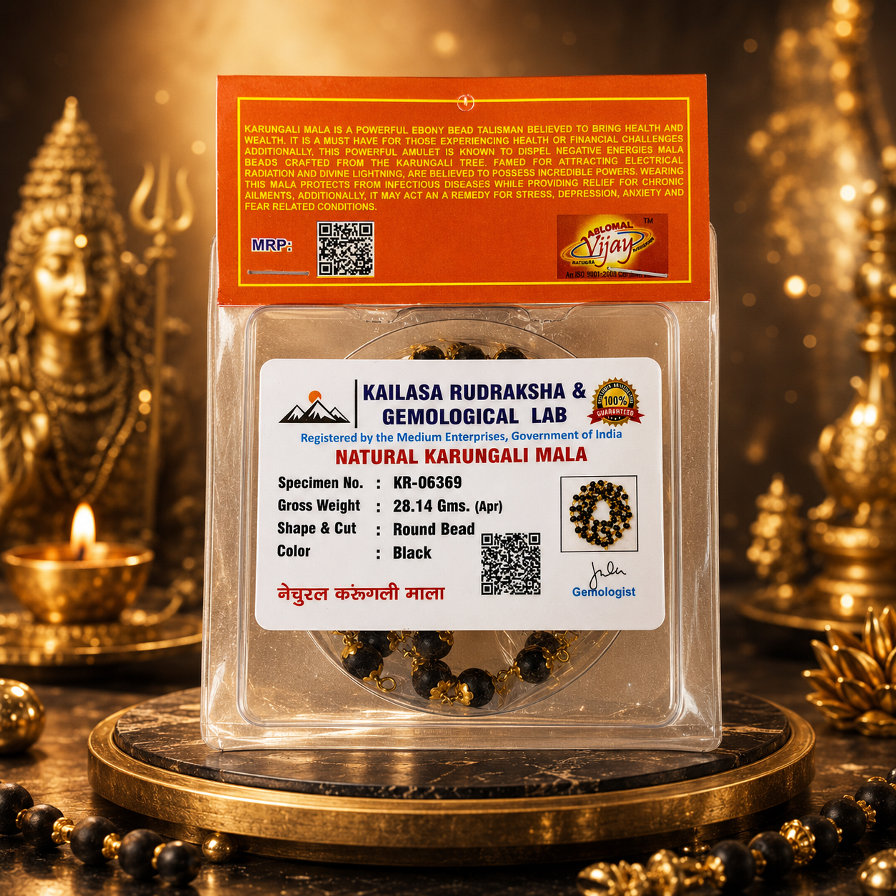 Natural Karungali Mala Black Tassel with Golden Cap Chain - Image 2