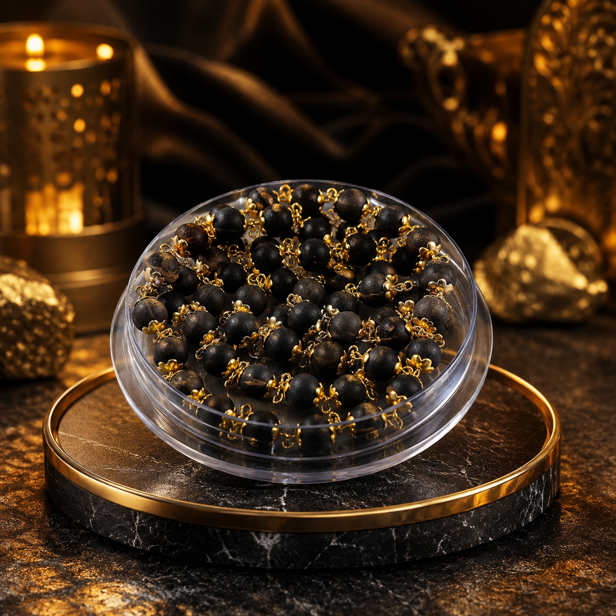 Natural Karungali Mala Black Tassel with Golden Cap Chain - Image 6