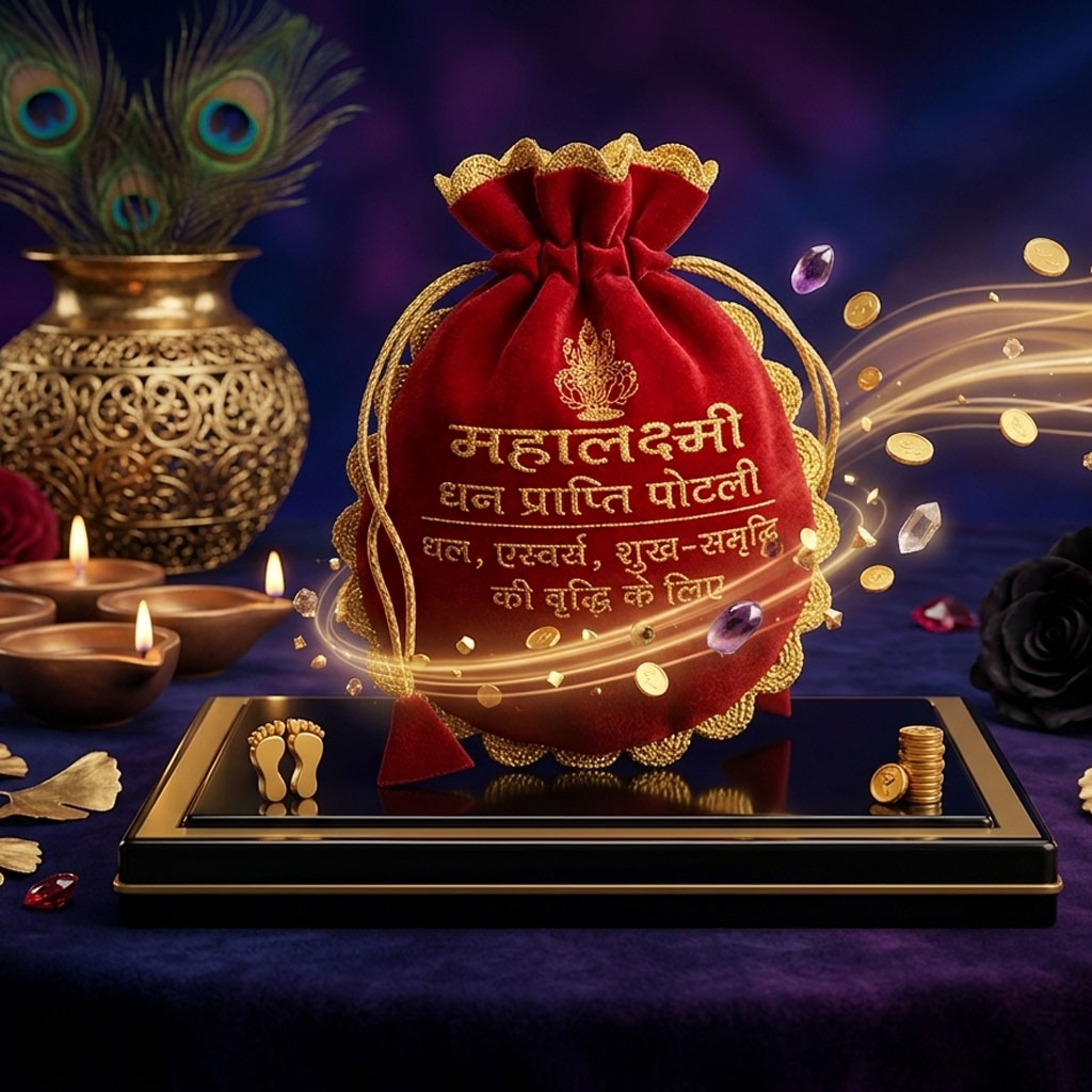 Mahalakshmi Dhan Prapti Potli (महालक्ष्मी धन प्राप्ति पोटली) | 27 Sacred Items Lakshmi Puja Kit with Shri Yantra, Gomti Chakra & Kamal Gatta - Image 2