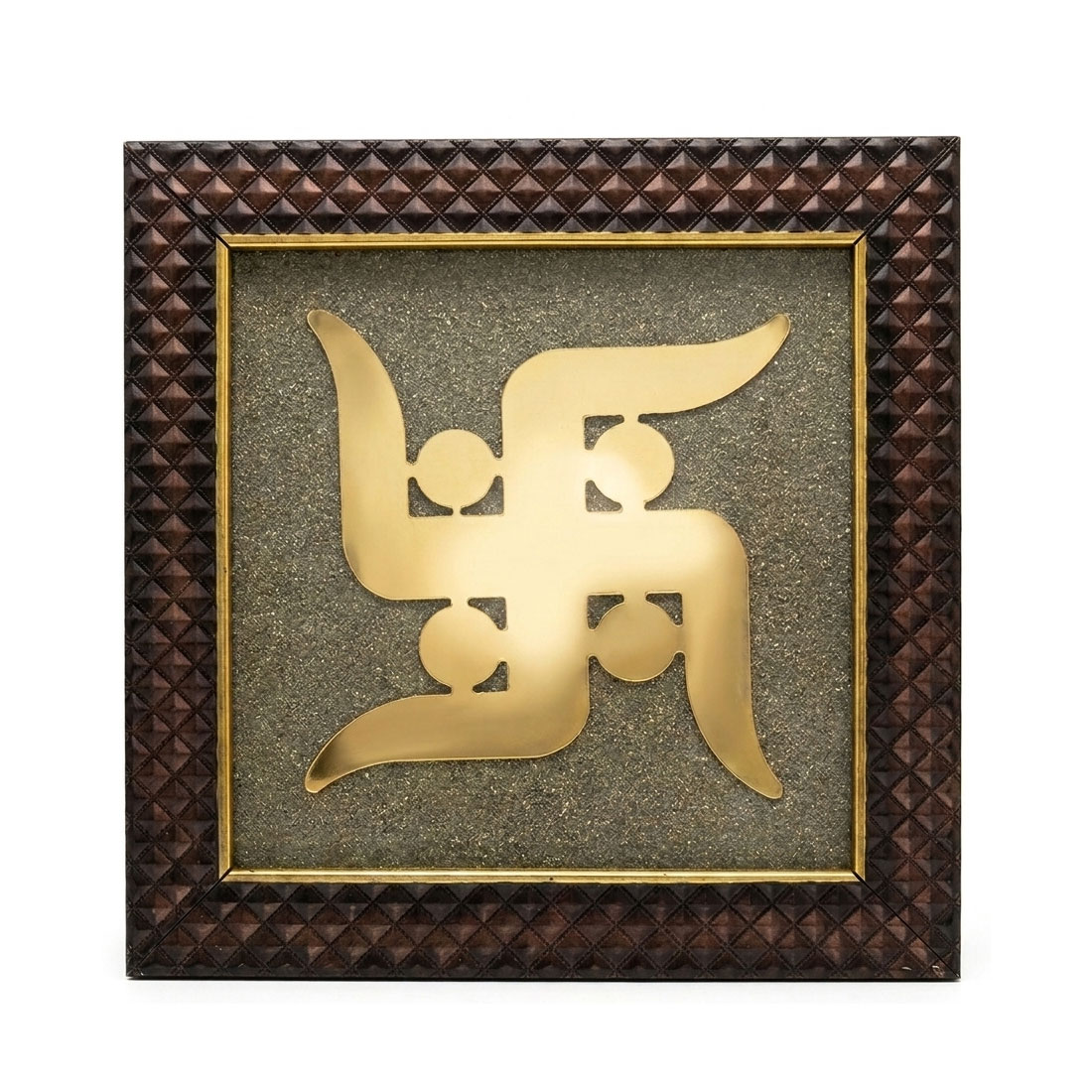 Golden Swastik Pyrite Dust Frame for Wealth & Positive Energy - Image 2