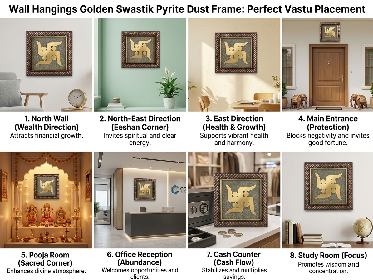 Golden Swastik Pyrite Dust Frame for Wealth & Positive Energy - Image 6