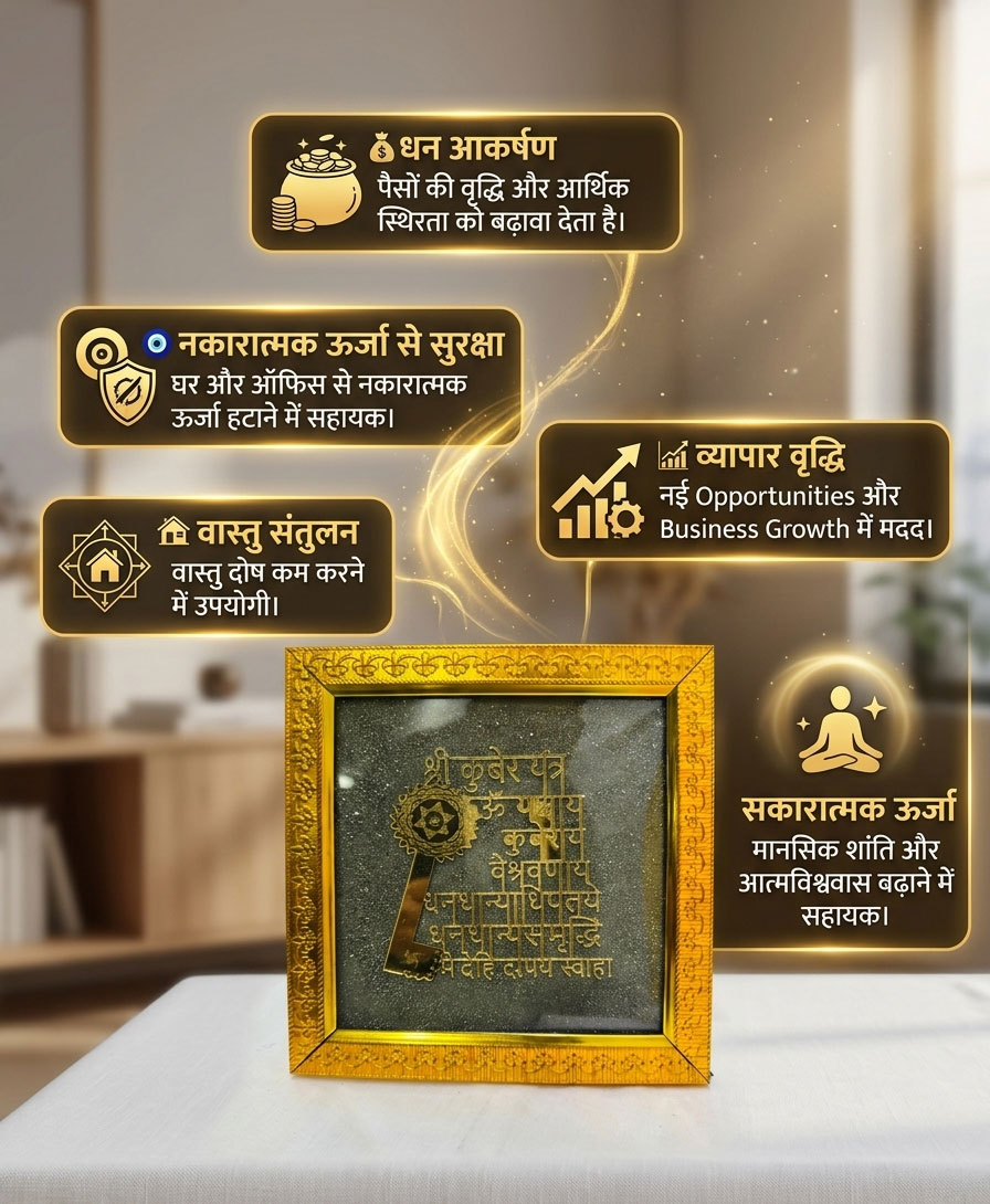 Gold-Plated Shree Kuber Yantra Raw Pyrite Frame | Wealth & Prosperity Vastu Décor for Home, Office, Cash Counter & Business Growth - Image 8