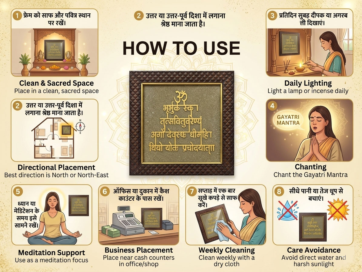 Gayatri Mantra Pyrite Dust Wall Art Frame | Vastu Wealth & Positive Energy Decorative Frame for Home, Office, Meditation & Study Room - Image 9