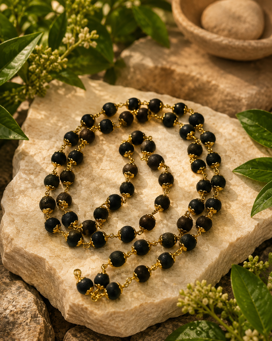 Natural Karungali Mala Black Tassel with Golden Cap Chain - Image 12