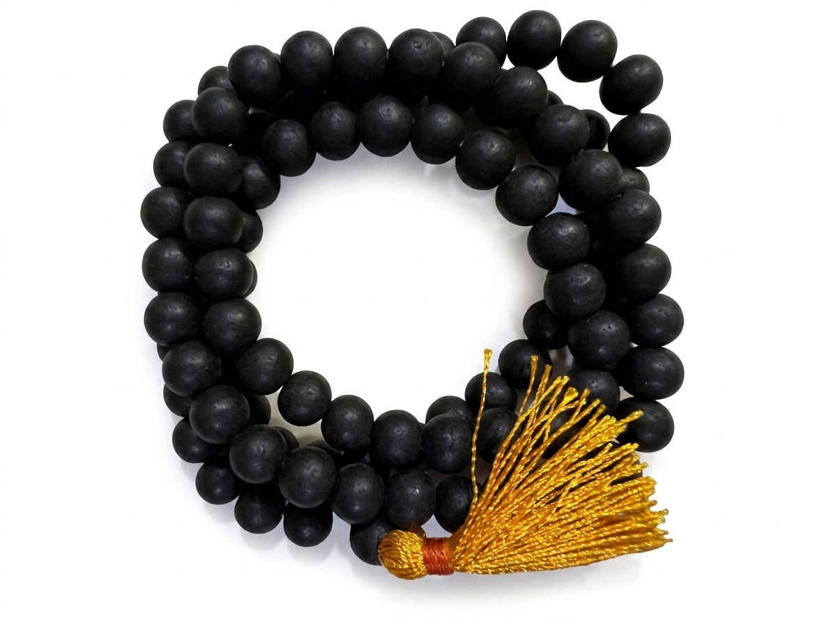 Natural Karungali Mala 28.41 Back with Yellow Tassel (8mm | 108 Beads) - Image 3
