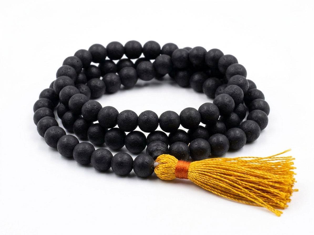 Natural Karungali Mala 28.41 Back with Yellow Tassel (8mm | 108 Beads) - Image 4