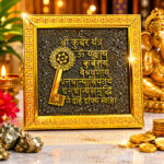 Gold-Plated Shree Kuber Yantra Raw Pyrite Frame | Wealth & Prosperity Vastu Décor for Home, Office, Cash Counter & Business Growth