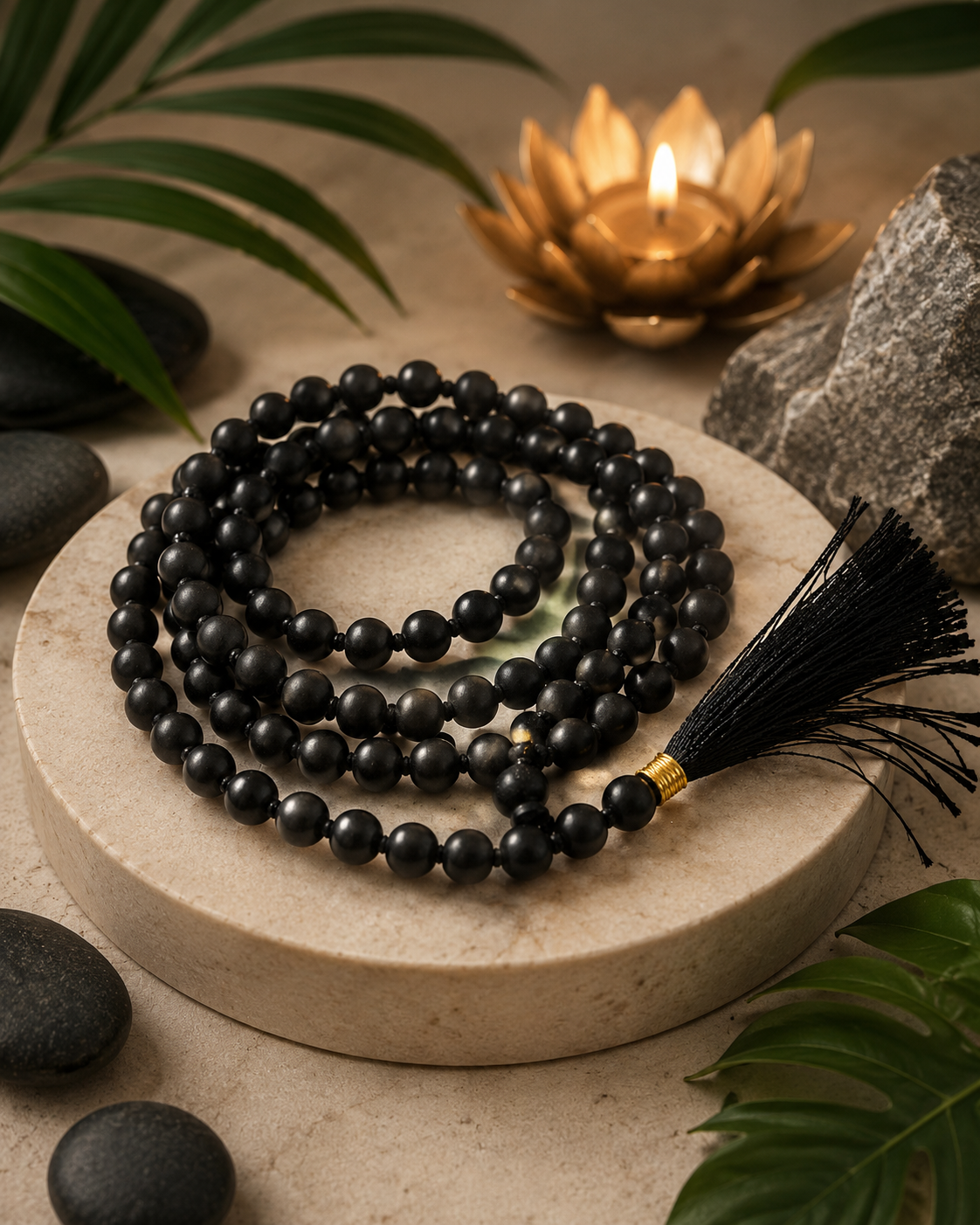 Natural Karungali Mala 6mm Round Bead With Black Tassel - Image 4