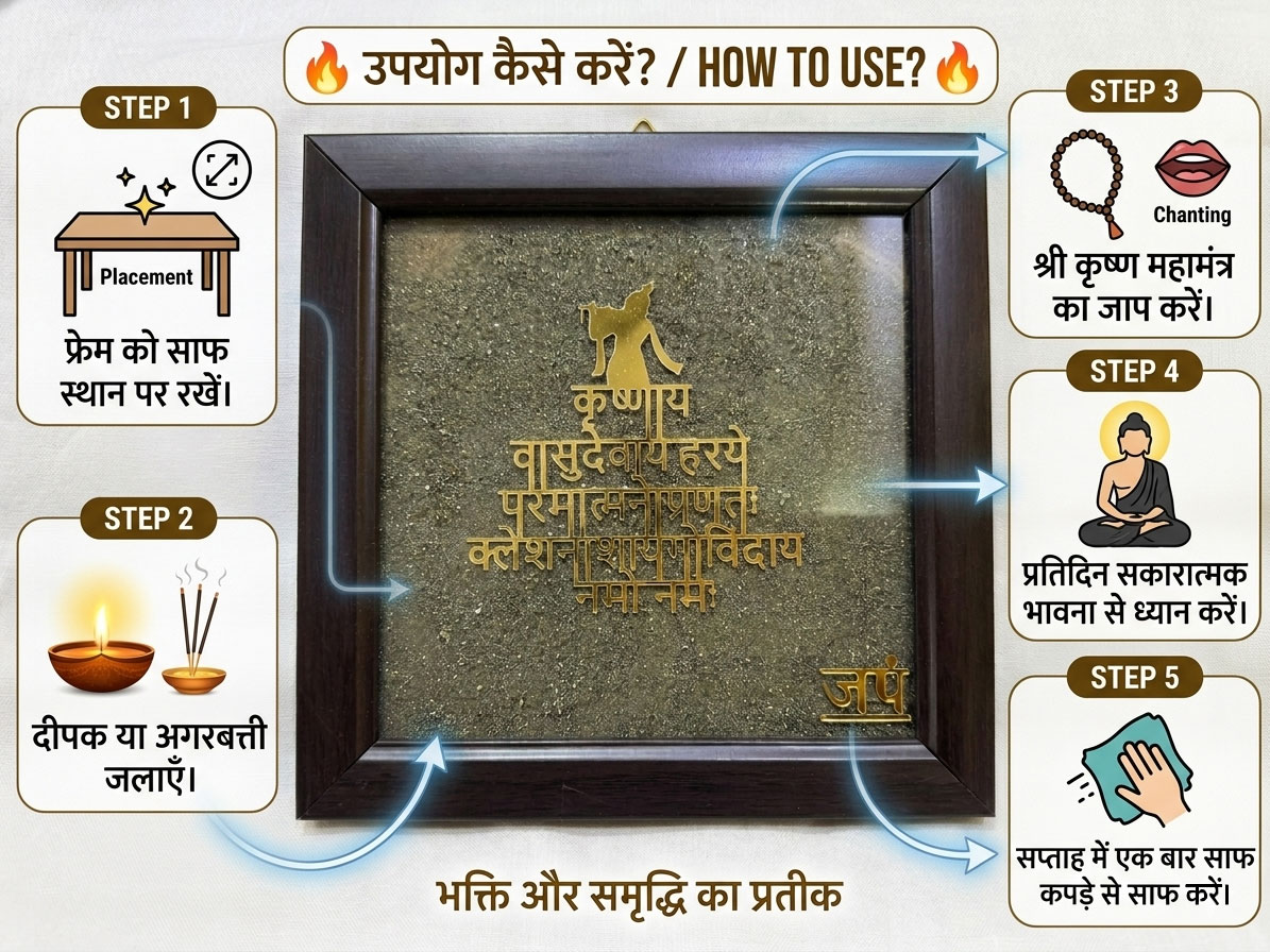 Shree Krishna Maha Mantra Raw Pyrite Frame Vastu Yantra - Image 7