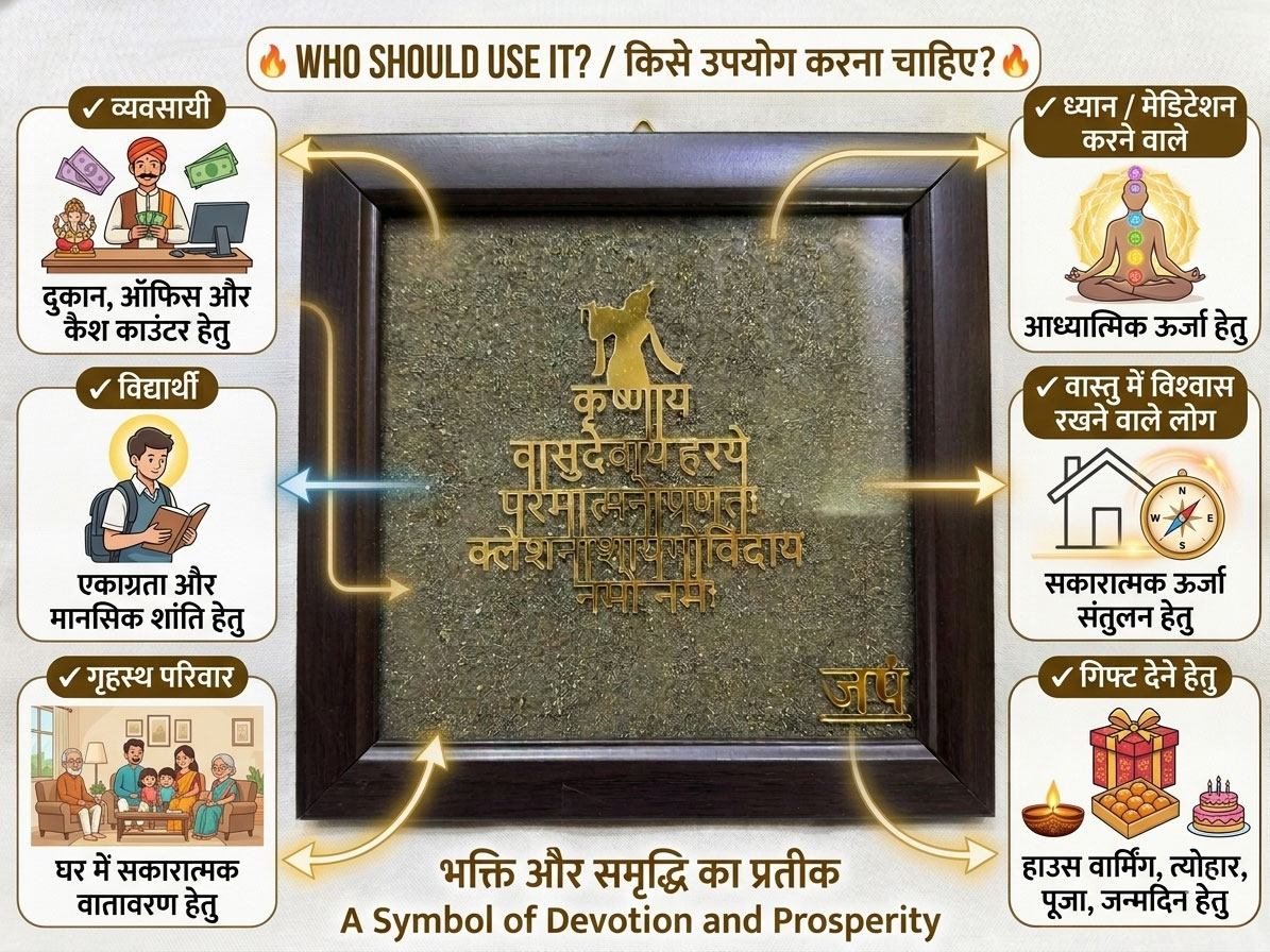 Shree Krishna Maha Mantra Raw Pyrite Frame Vastu Yantra - Image 8