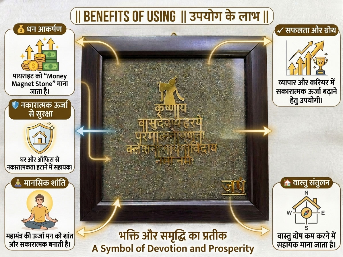 Shree Krishna Maha Mantra Raw Pyrite Frame Vastu Yantra - Image 9