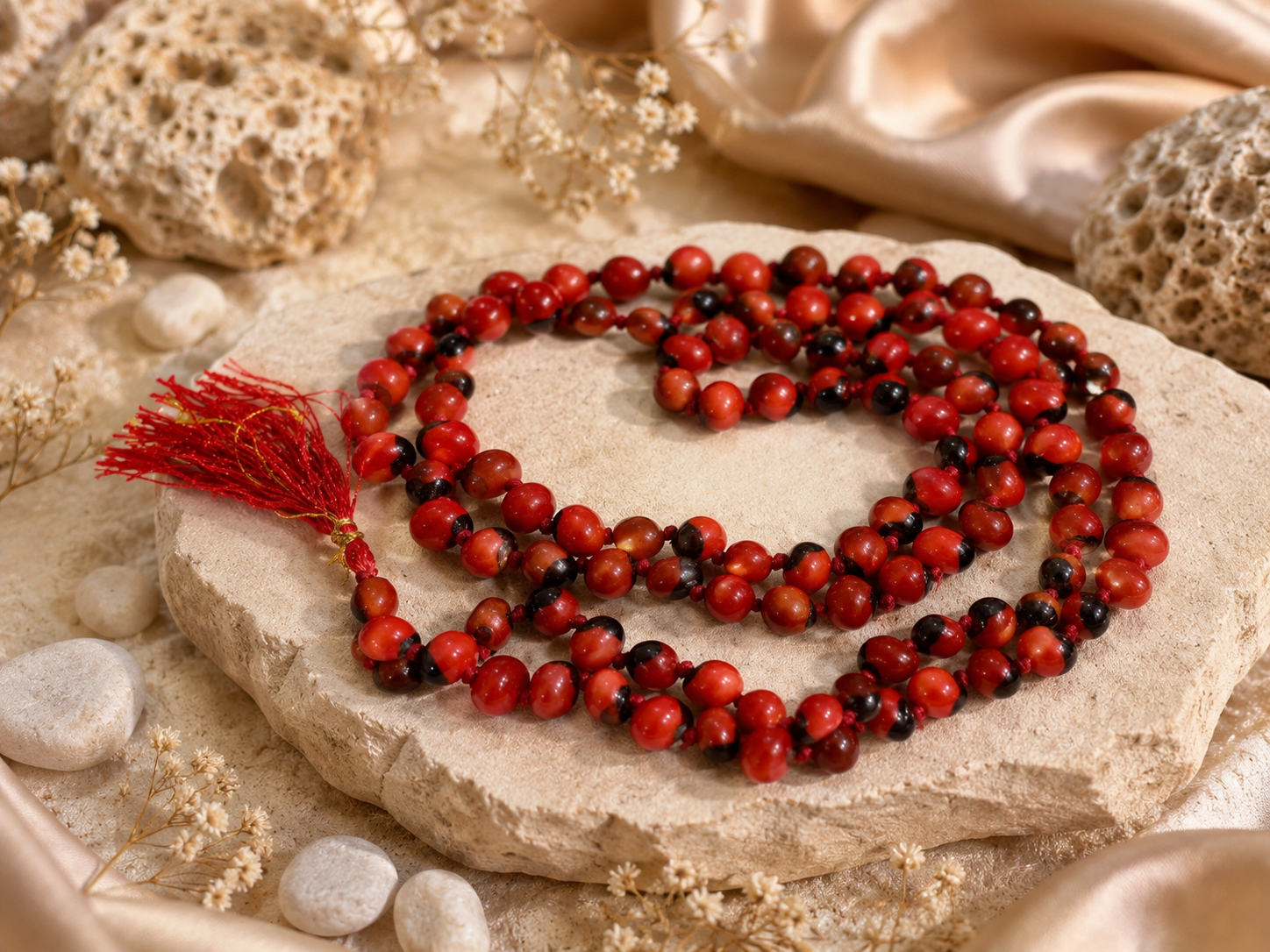 Lal Gunja Mala 108+1 Beads | Natural Red Chirmi / Rakt Gunja Seed Rosary for Puja, Japa, Protection & Good Luck - Image 5