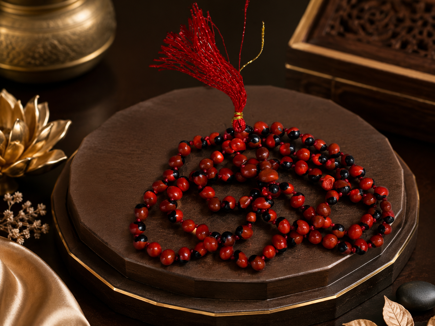 Lal Gunja Mala 108+1 Beads | Natural Red Chirmi / Rakt Gunja Seed Rosary for Puja, Japa, Protection & Good Luck - Image 4