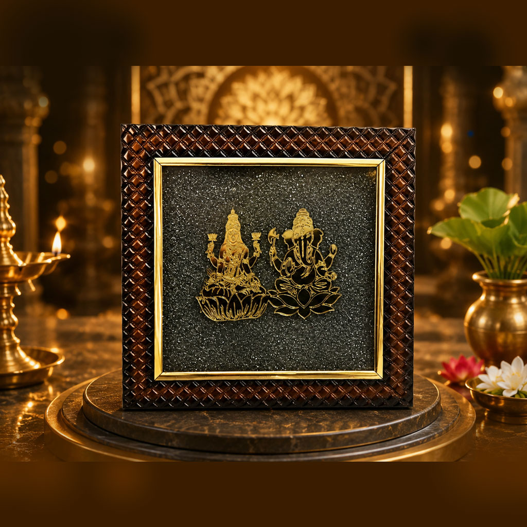 Gold-Plated Lakshmi Ganesha Pyrite Dust Frame