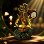 Gold Plated Lord Shiva Trishul Idol with Om Symbol, Damru & Rudraksha Beads