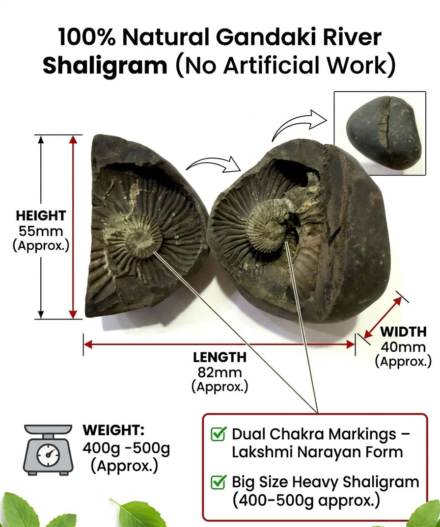 Natural Lakshmi Narayan Shaligram Shila 400–500g | Dual Chakra Vishnu Lakshmi Shila | Big Size Gandaki Nepal Original Shaligram for Puja, Vastu & Wealth - Image 14