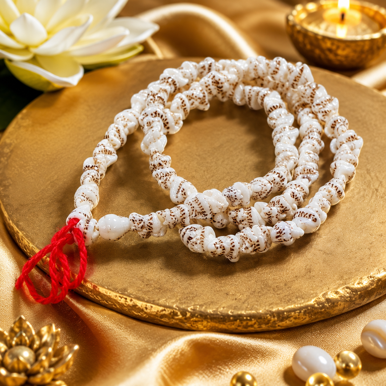 Original Shankh Mala / Shell Conch Japa Mala | Natural Seashell Turritella Garland | Lakshmi Puja Prosperity Necklace for Men & Women