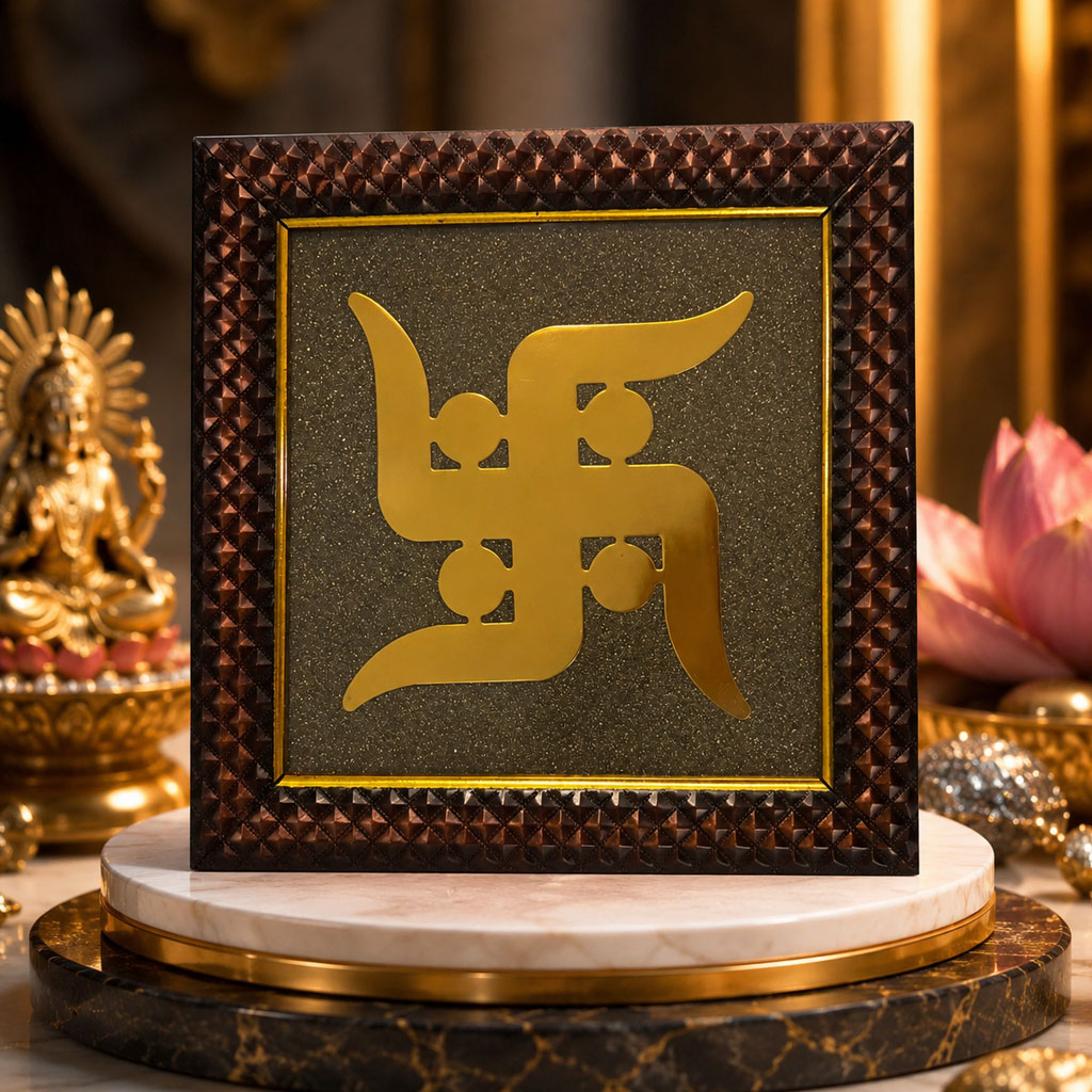 Golden Swastik Pyrite Dust Frame for Wealth & Positive Energy
