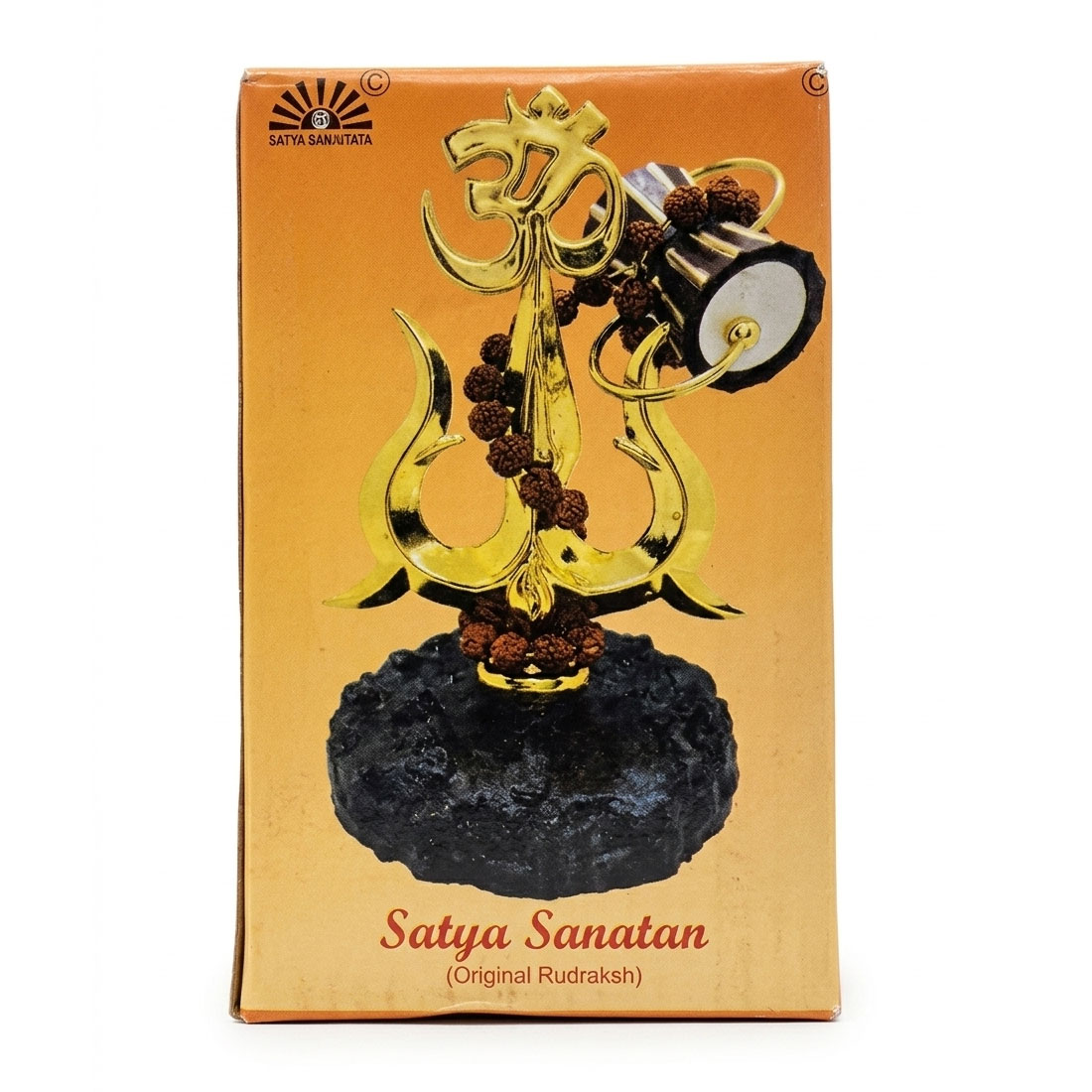 Gold Plated Lord Shiva Trishul Idol with Om Symbol, Damru & Rudraksha Beads - Image 3