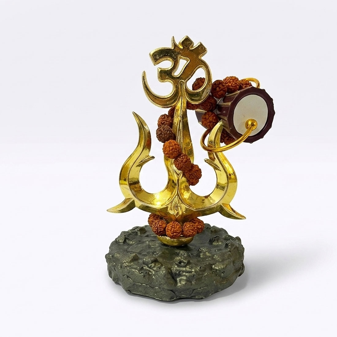 Gold Plated Lord Shiva Trishul Idol with Om Symbol, Damru & Rudraksha Beads - Image 4