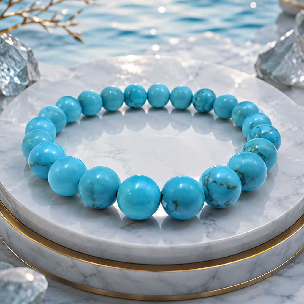 Turquoise (Firoza) Stone Bracelet – Blue Magnesite / Howlite Bracelet