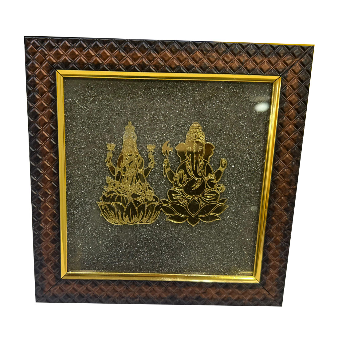 Gold-Plated Lakshmi Ganesha Pyrite Dust Frame - Image 3