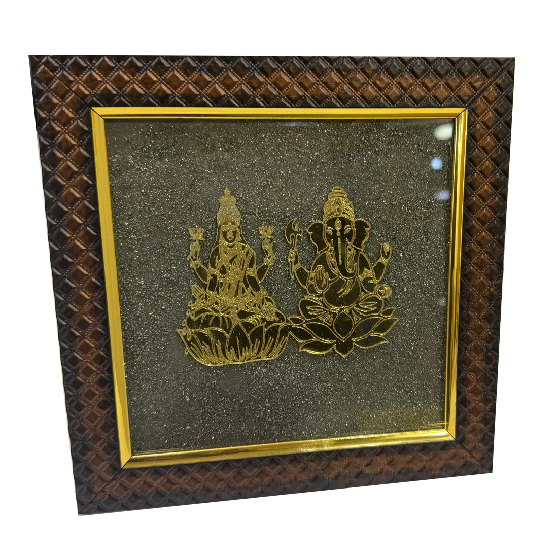 Gold-Plated Lakshmi Ganesha Pyrite Dust Frame - Image 4