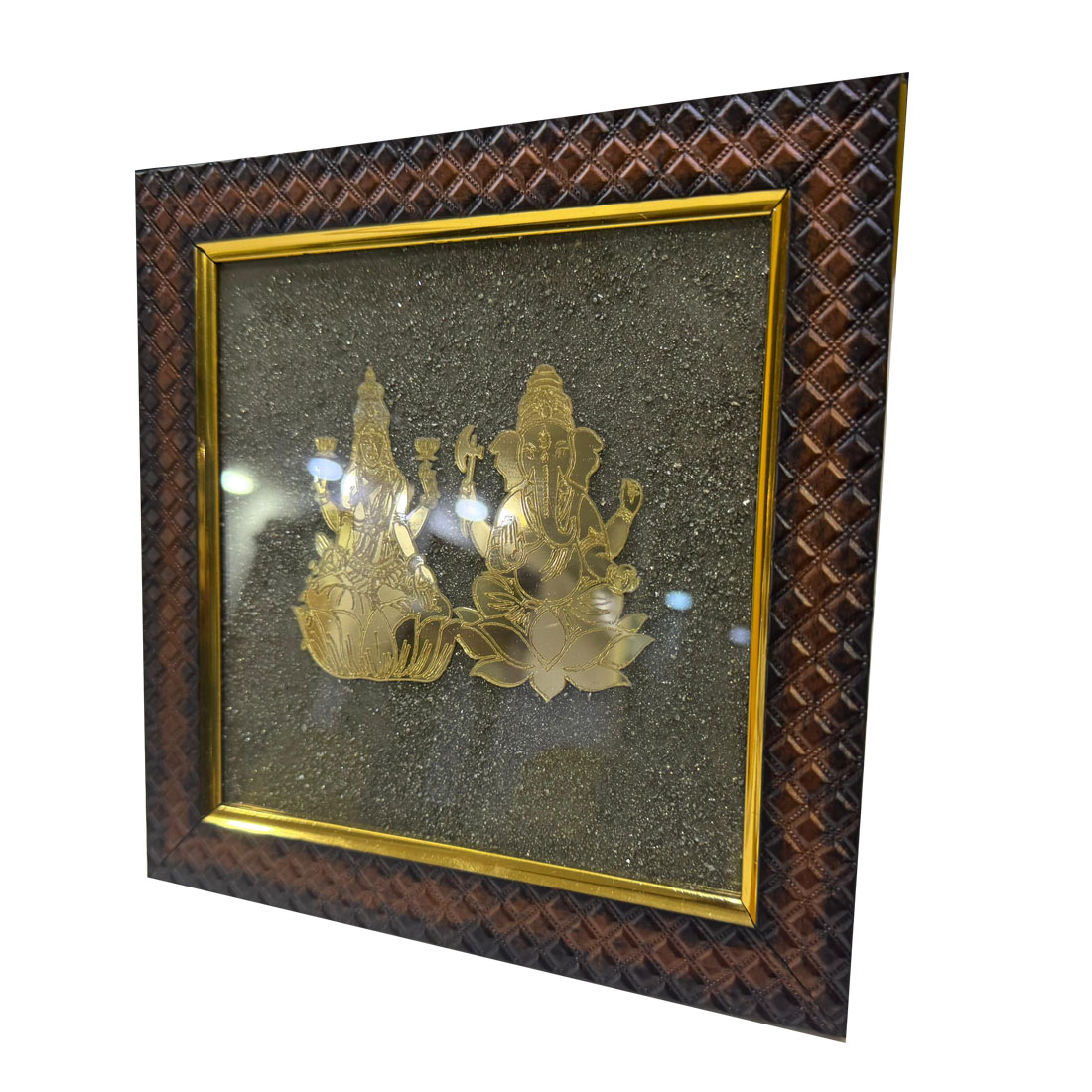 Gold-Plated Lakshmi Ganesha Pyrite Dust Frame - Image 5