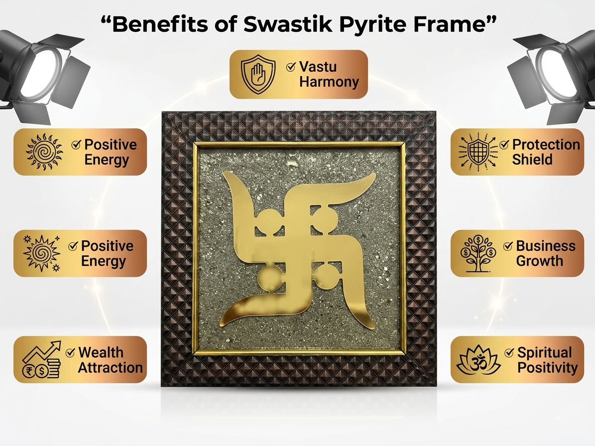 Golden Swastik Pyrite Dust Frame for Wealth & Positive Energy - Image 7