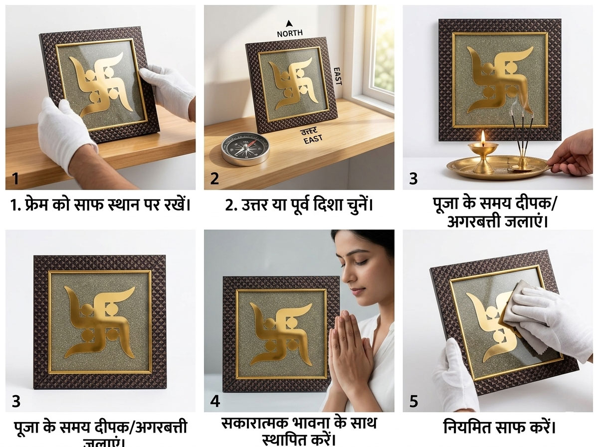 Golden Swastik Pyrite Dust Frame for Wealth & Positive Energy - Image 8