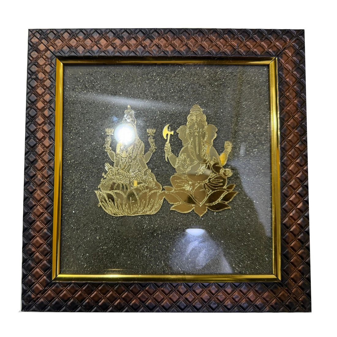 Gold-Plated Lakshmi Ganesha Pyrite Dust Frame - Image 9