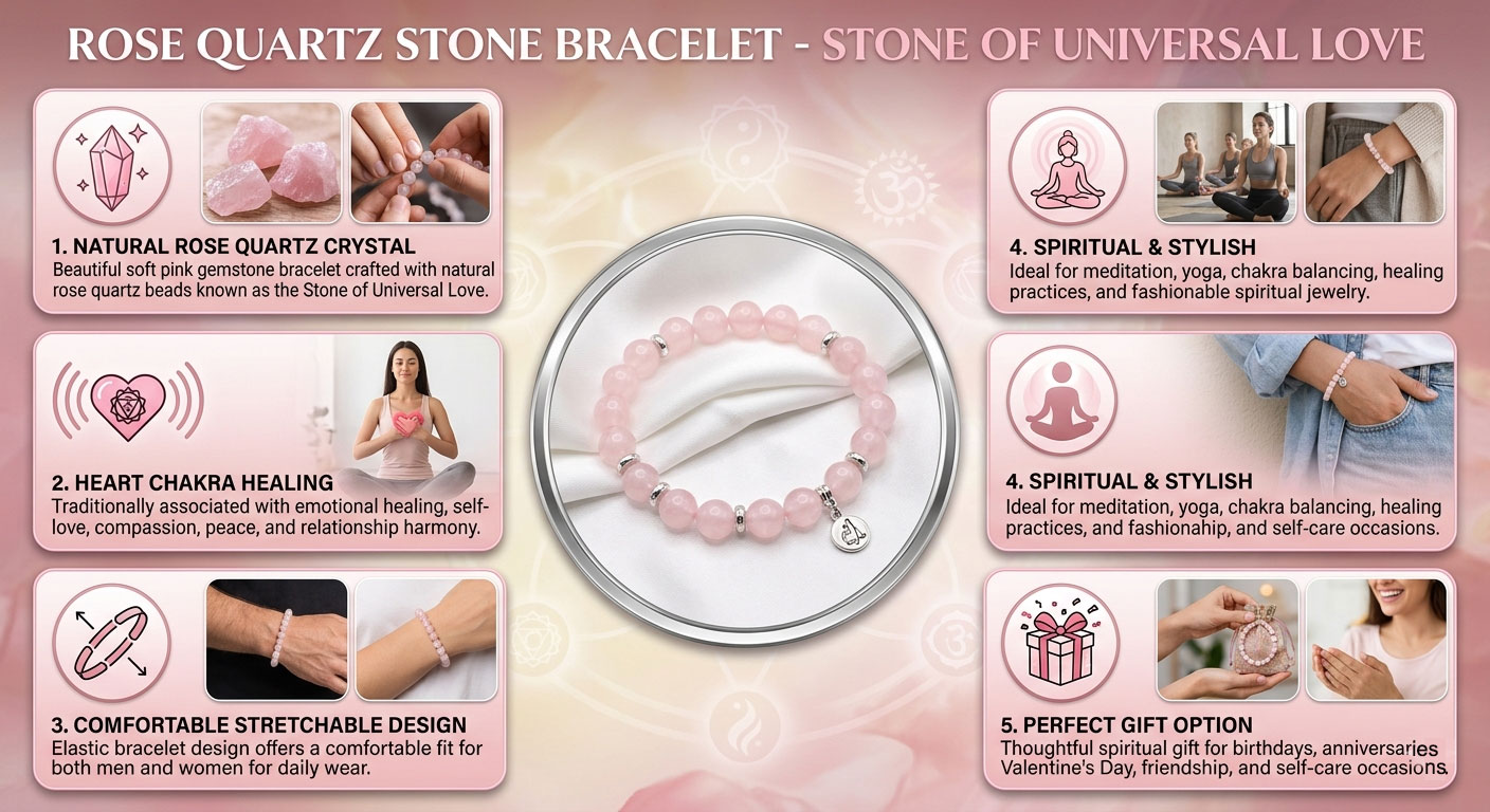 Rose Quartz stone bracelet- Stone of Universal Love - Image 7